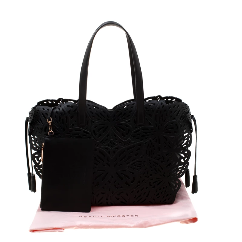 Sophia Webster Black Laser Cut Leather Liara Tote For Women - Image 9