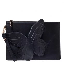 Sophia Webster Black Leather Butterfly Wristlet Pouch For Women