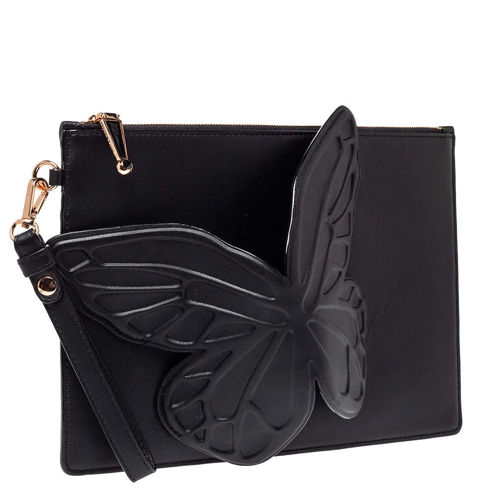Sophia Webster Black Leather Butterfly Wristlet Pouch For Women - Image 3