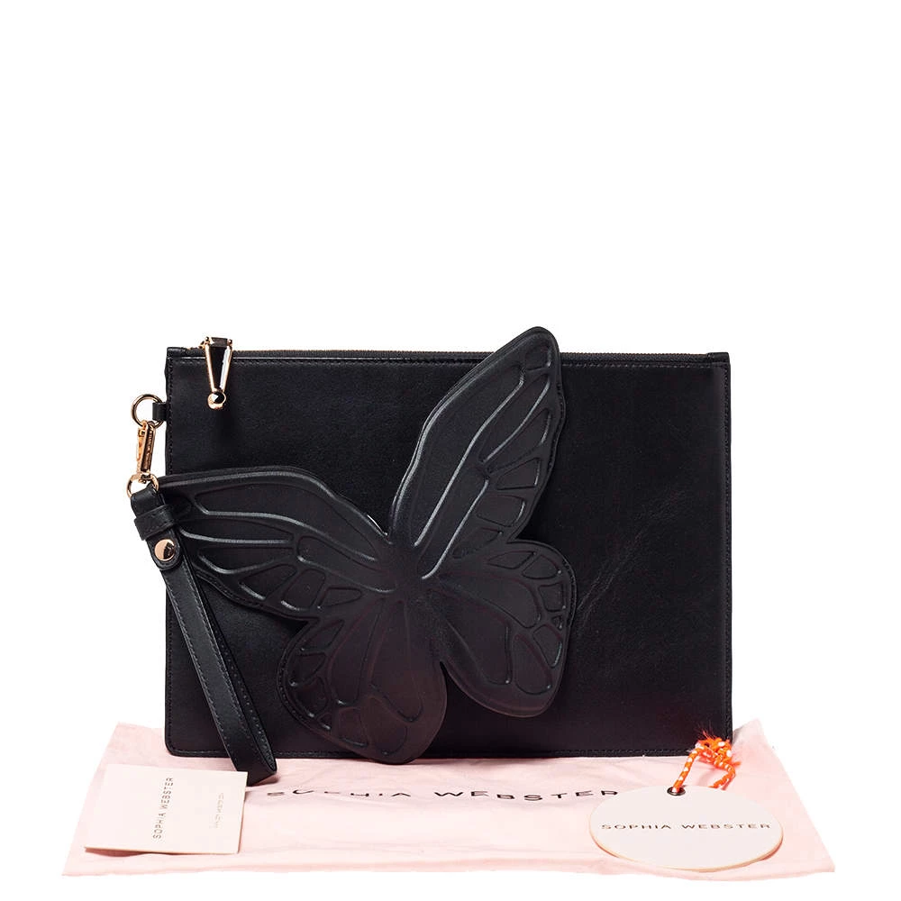 Sophia Webster Black Leather Butterfly Wristlet Pouch For Women - Image 10