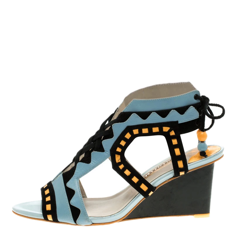 Sophia Webster Multicolor Leather And Suede Raya Wedge Sandals Size 40.5 For Women - Image 2
