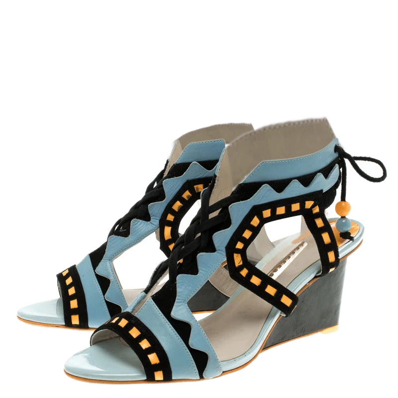 Sophia Webster Multicolor Leather And Suede Raya Wedge Sandals Size 40.5 For Women - Image 4