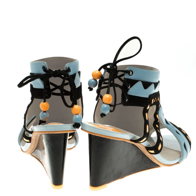 Sophia Webster Multicolor Leather And Suede Raya Wedge Sandals Size 40.5 For Women - Image 5