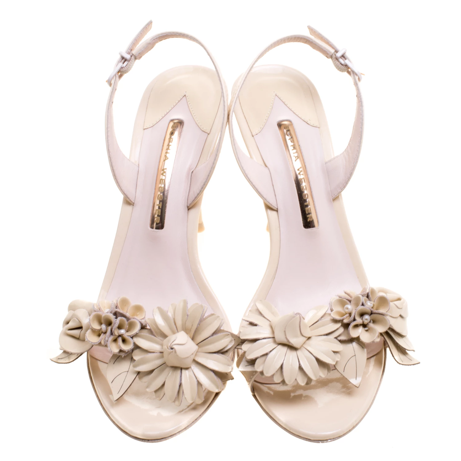 Sophia Webster Beige Patent Leather Lilico Floral Embellished Slingback Sandals Size 38 For Women - Image 3