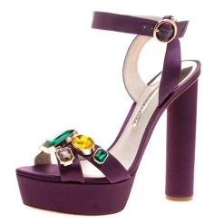 Sophia Webster Purple Satin Amanda Crystal Embellished Cross Strap Sandals Size 41 For Women