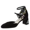 Sophia Webster Black Embroidered Suede Liliana Mary Jane Block Heel Pumps Size 37.5 For Women