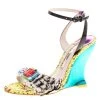 Sophia Webster Multicolor Leather Alyssa Feather Embellished Ankle Strap Wedge Sandals Size 36 For Women