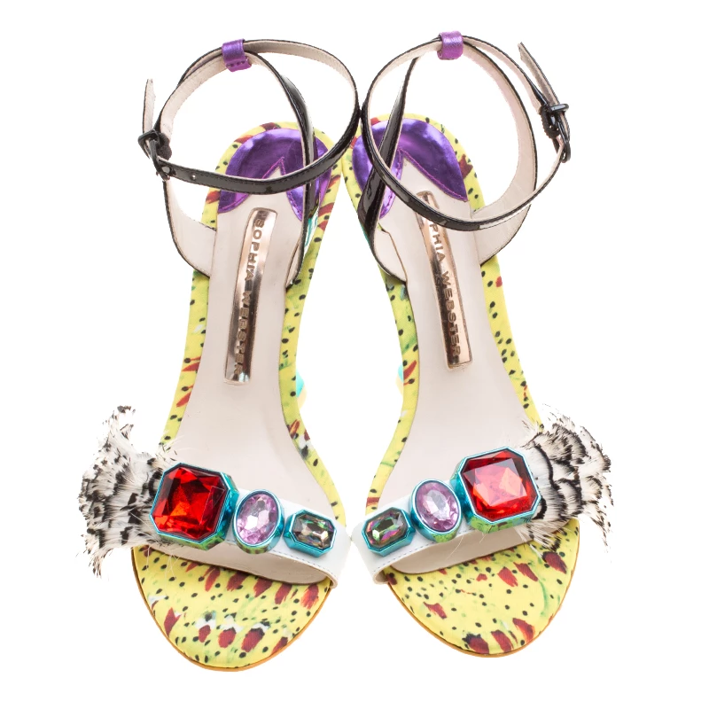 Sophia Webster Multicolor Leather Alyssa Feather Embellished Ankle Strap Wedge Sandals Size 36 For Women - Image 3