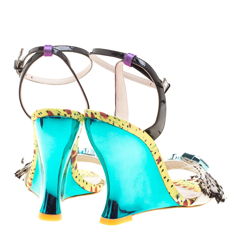 Sophia Webster Multicolor Leather Alyssa Feather Embellished Ankle Strap Wedge Sandals Size 36 For Women - Image 5