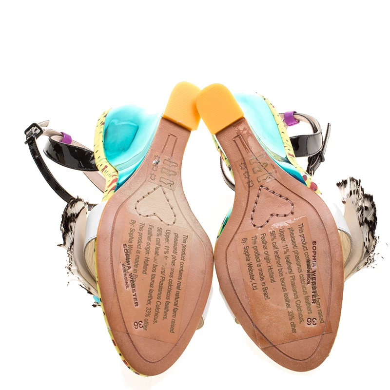 Sophia Webster Multicolor Leather Alyssa Feather Embellished Ankle Strap Wedge Sandals Size 36 For Women - Image 6