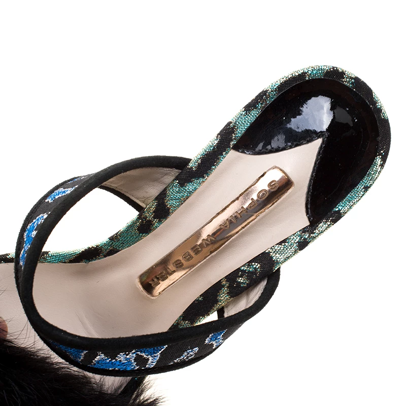 Sophia Webster Multicolor Leopard Woven Fabric Rabbit Fur Trim Skye Sandals Size 36 For Women - Image 7