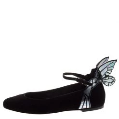 Sophia Webster Black Suede Chiara Butterfly Wing Ballet Flats Size 36 For Women