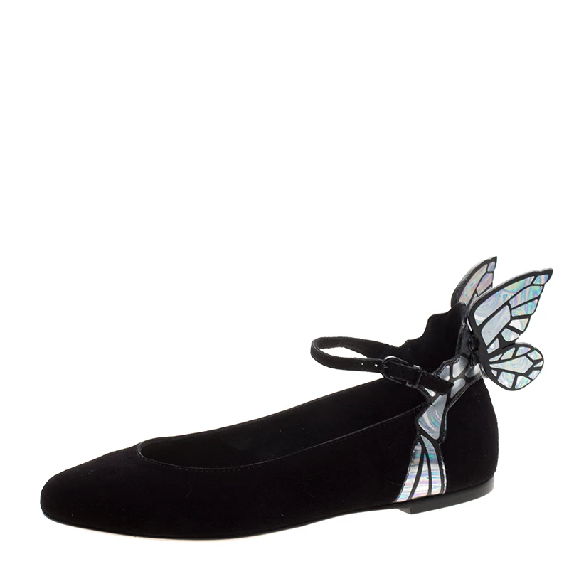 Sophia Webster Black Suede Chiara Butterfly Wing Ballet Flats Size 36 For Women - Image 2