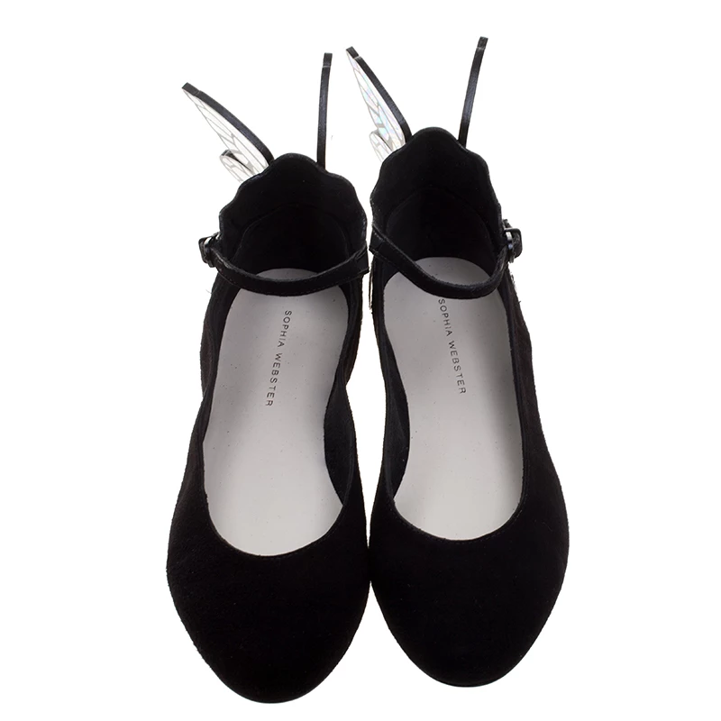 Sophia Webster Black Suede Chiara Butterfly Wing Ballet Flats Size 36 For Women - Image 3