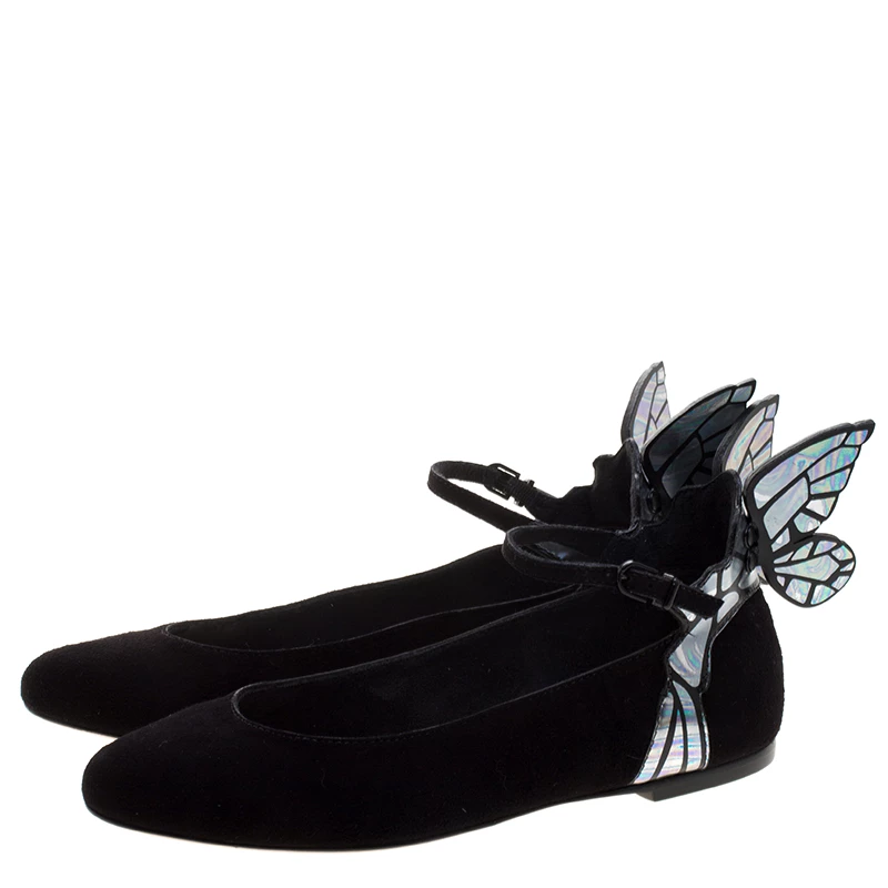 Sophia Webster Black Suede Chiara Butterfly Wing Ballet Flats Size 36 For Women - Image 4