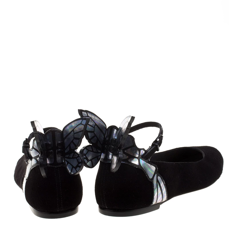 Sophia Webster Black Suede Chiara Butterfly Wing Ballet Flats Size 36 For Women - Image 5