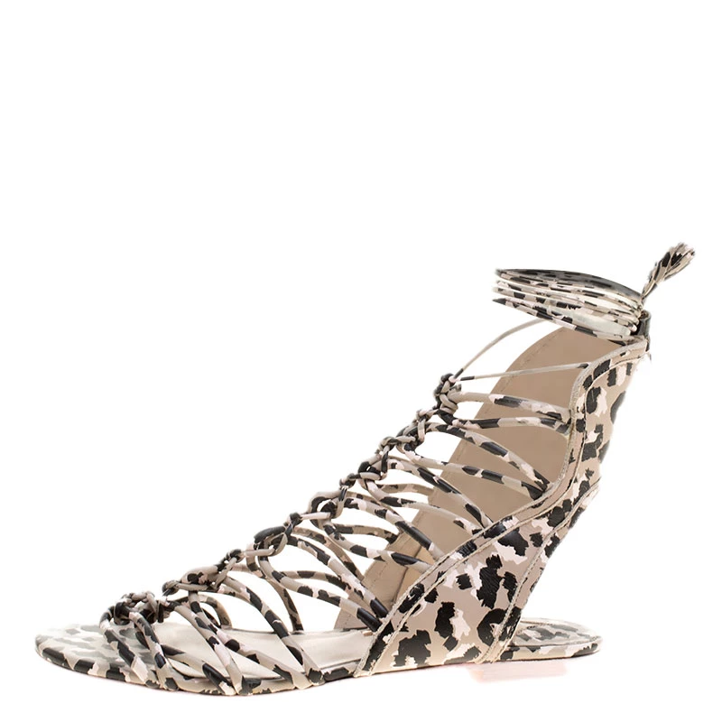Sophia Webster Multicolor Camo Print Leather Gladiator Flat Sandals Size 36.5 For Women - Image 2
