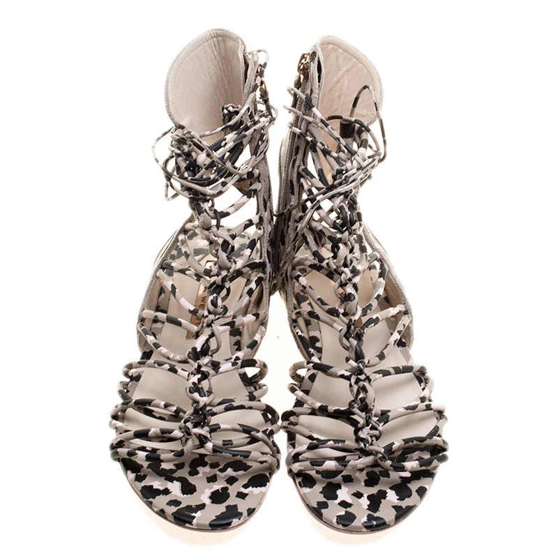 Sophia Webster Multicolor Camo Print Leather Gladiator Flat Sandals Size 36.5 For Women - Image 3