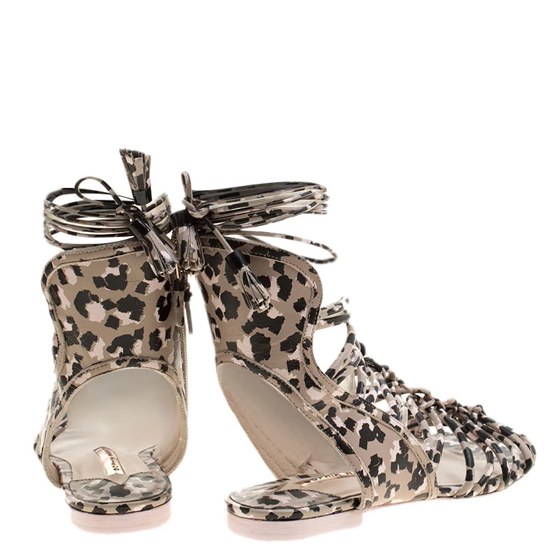 Sophia Webster Multicolor Camo Print Leather Gladiator Flat Sandals Size 36.5 For Women - Image 5