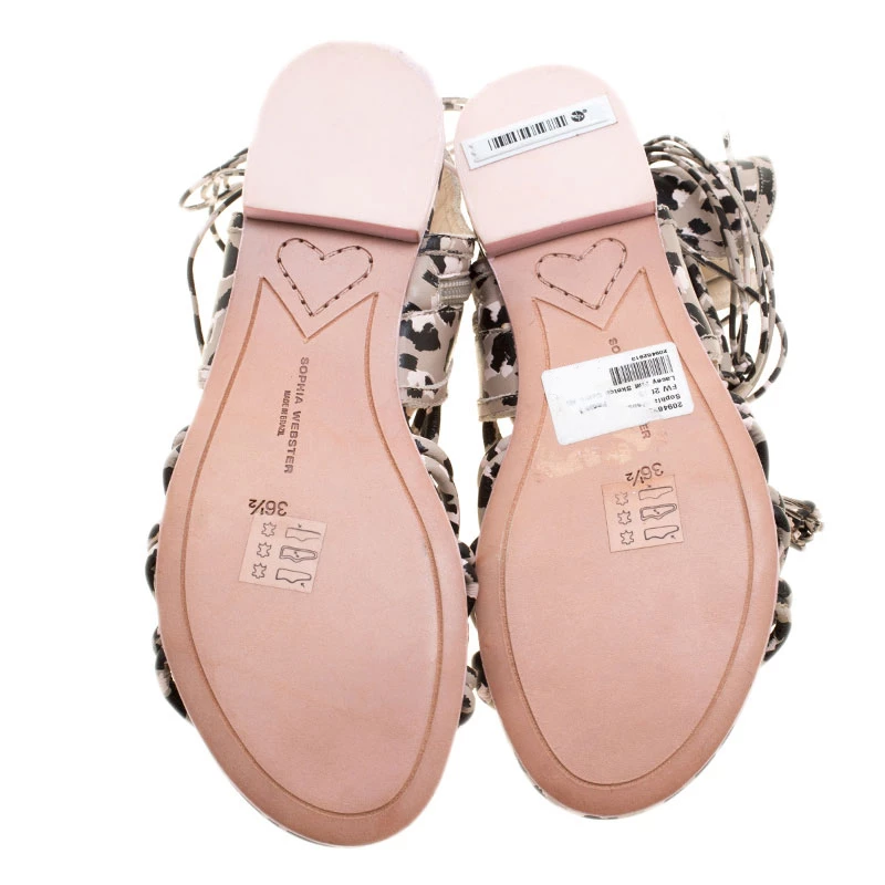 Sophia Webster Multicolor Camo Print Leather Gladiator Flat Sandals Size 36.5 For Women - Image 6