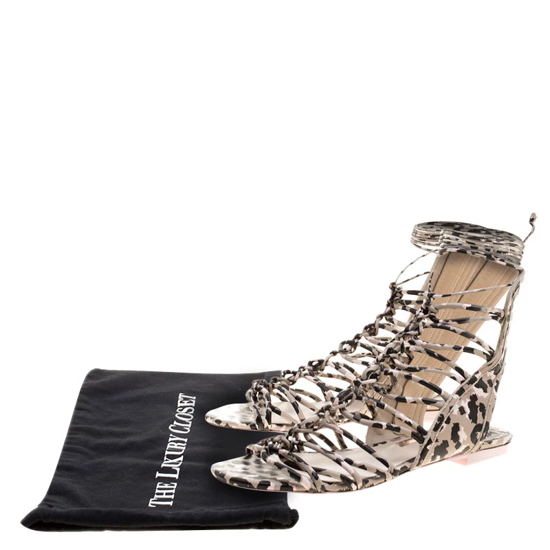 Sophia Webster Multicolor Camo Print Leather Gladiator Flat Sandals Size 36.5 For Women - Image 8