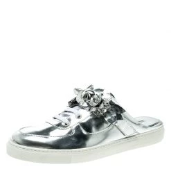 Sophia Webster Metallic Silver Leather Lilico Jessie Sneaker Mules Size 41 For Women