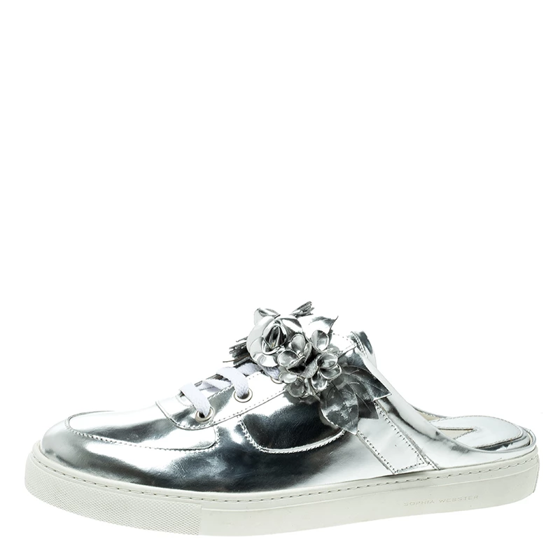 Sophia Webster Metallic Silver Leather Lilico Jessie Sneaker Mules Size 41 For Women - Image 2