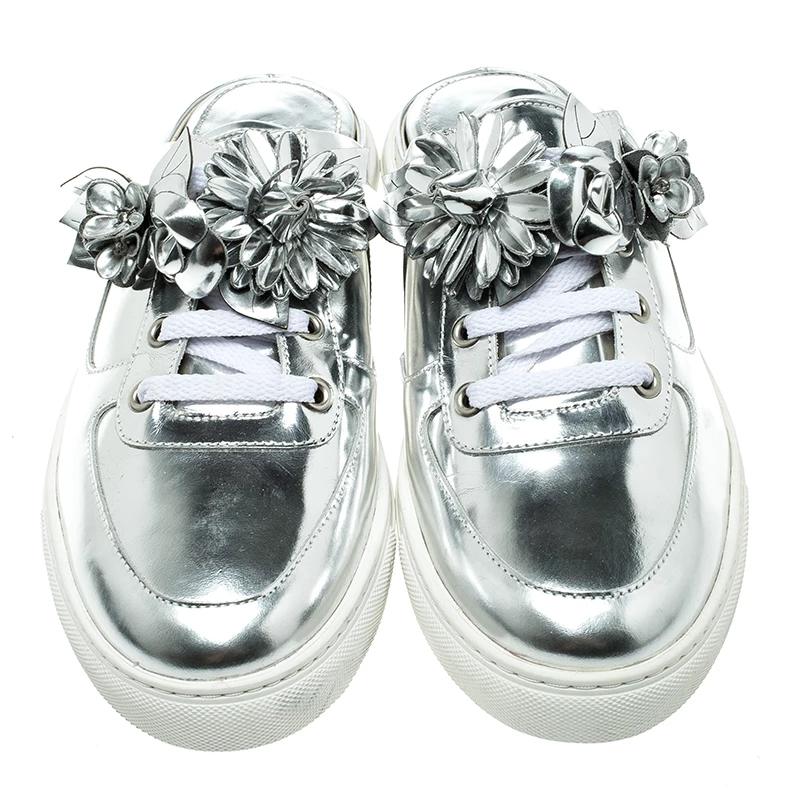 Sophia Webster Metallic Silver Leather Lilico Jessie Sneaker Mules Size 41 For Women - Image 3