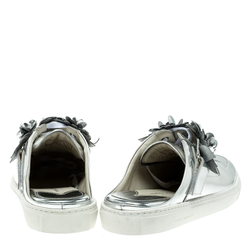 Sophia Webster Metallic Silver Leather Lilico Jessie Sneaker Mules Size 41 For Women - Image 5