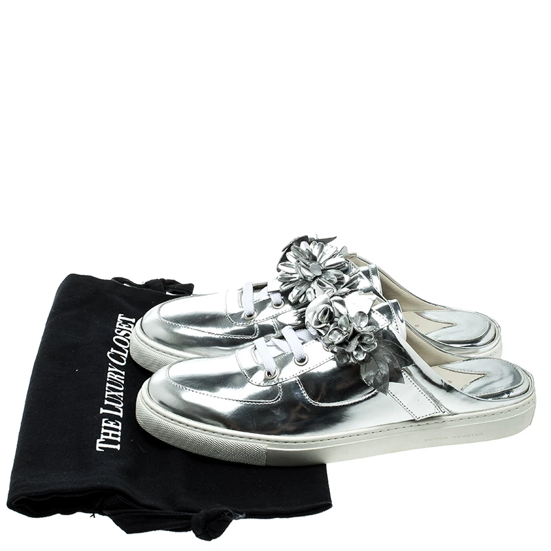 Sophia Webster Metallic Silver Leather Lilico Jessie Sneaker Mules Size 41 For Women - Image 8