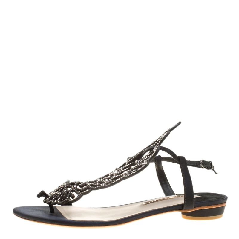 Sophia Webster Black Crystal Embellished Satin Seraphina Angel Wing Flats Size 41 For Women - Image 2