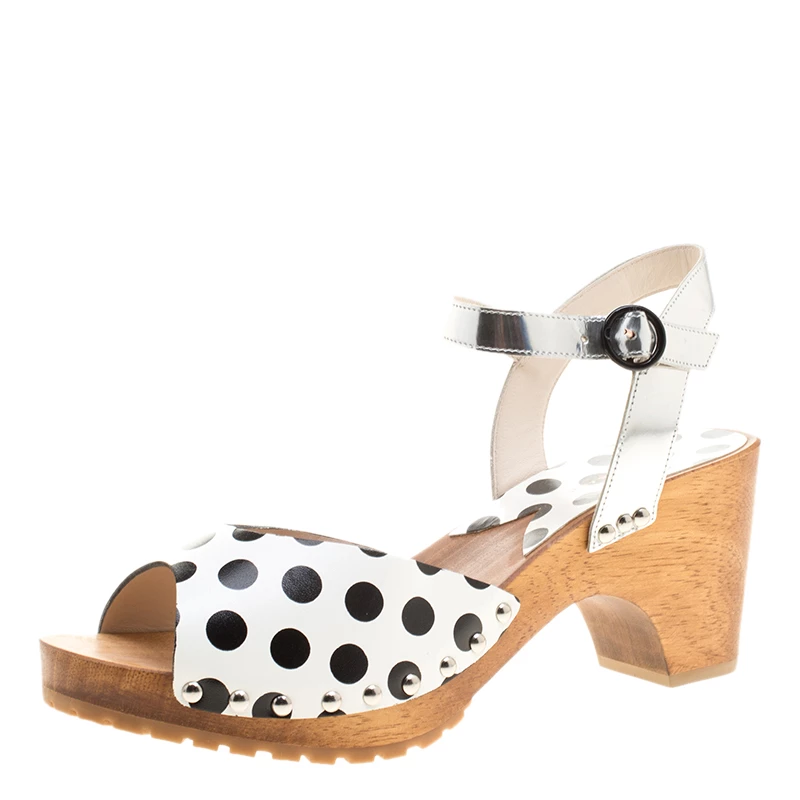 Sophia Webster Monochrome Polka Dot Leather Ava Ankle Strap Sandals Size 41 For Women