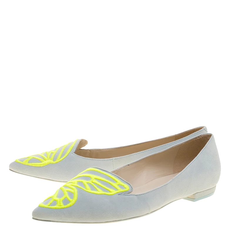 Sophia Webster Light Blue Embroidered Suede Bibi Butterfly Pointed Toe Ballet Flats Size 37 For Women - Image 4