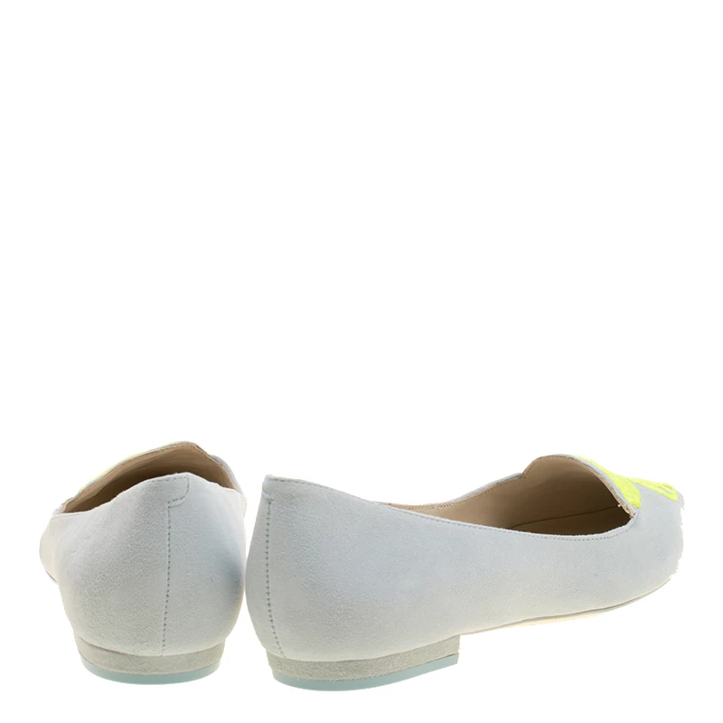 Sophia Webster Light Blue Embroidered Suede Bibi Butterfly Pointed Toe Ballet Flats Size 37 For Women - Image 5