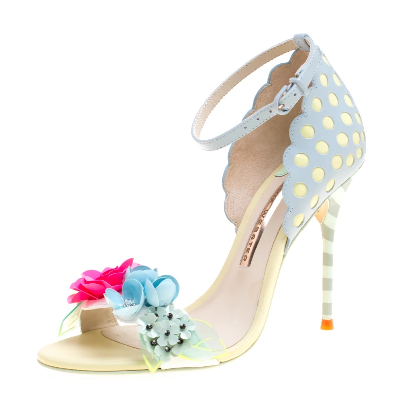 Sophia Webster Multicolor Leather Lilico Sequin Flower Embellished Ankle Strap Open Toe Sandals Size 36.5 For Women