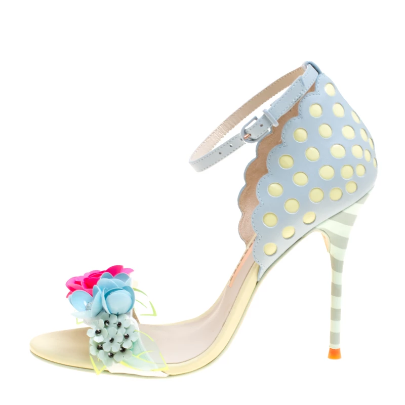 Sophia Webster Multicolor Leather Lilico Sequin Flower Embellished Ankle Strap Open Toe Sandals Size 36.5 For Women - Image 2
