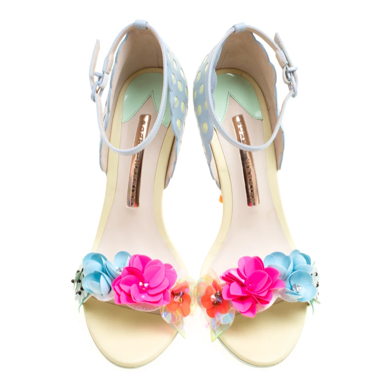 Sophia Webster Multicolor Leather Lilico Sequin Flower Embellished Ankle Strap Open Toe Sandals Size 36.5 For Women - Image 3