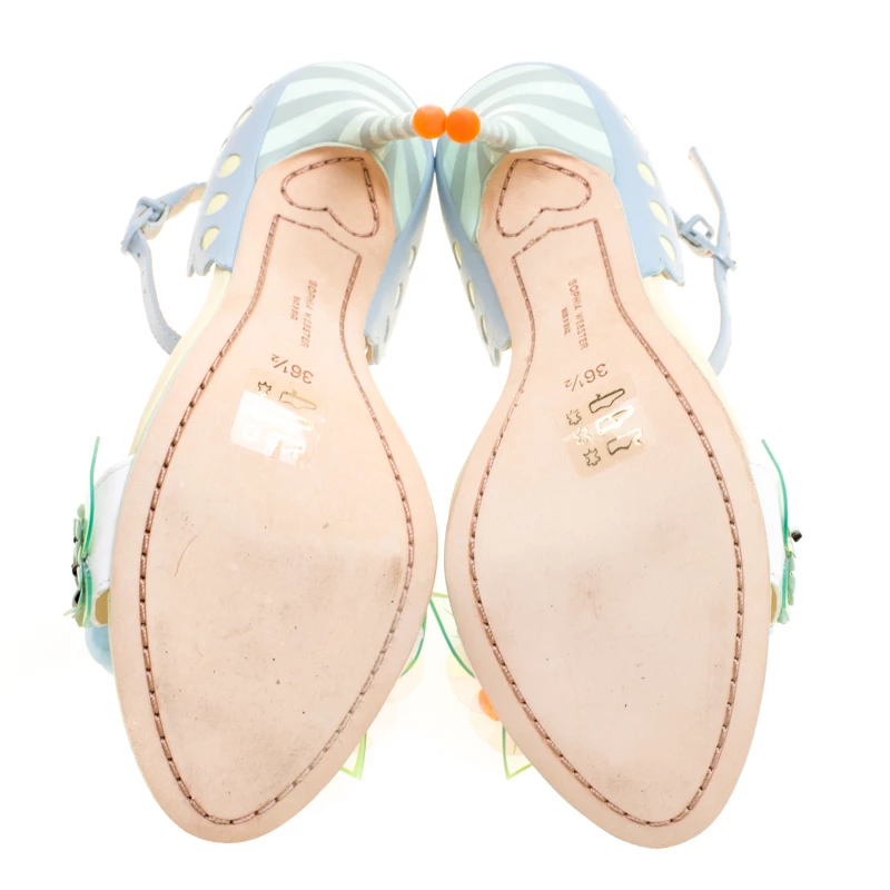 Sophia Webster Multicolor Leather Lilico Sequin Flower Embellished Ankle Strap Open Toe Sandals Size 36.5 For Women - Image 6