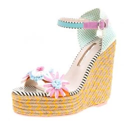 Sophia Webster Multicolor Leather Lucita Flower Embellished Espadrille Wedge Sandals Size 39 For Women