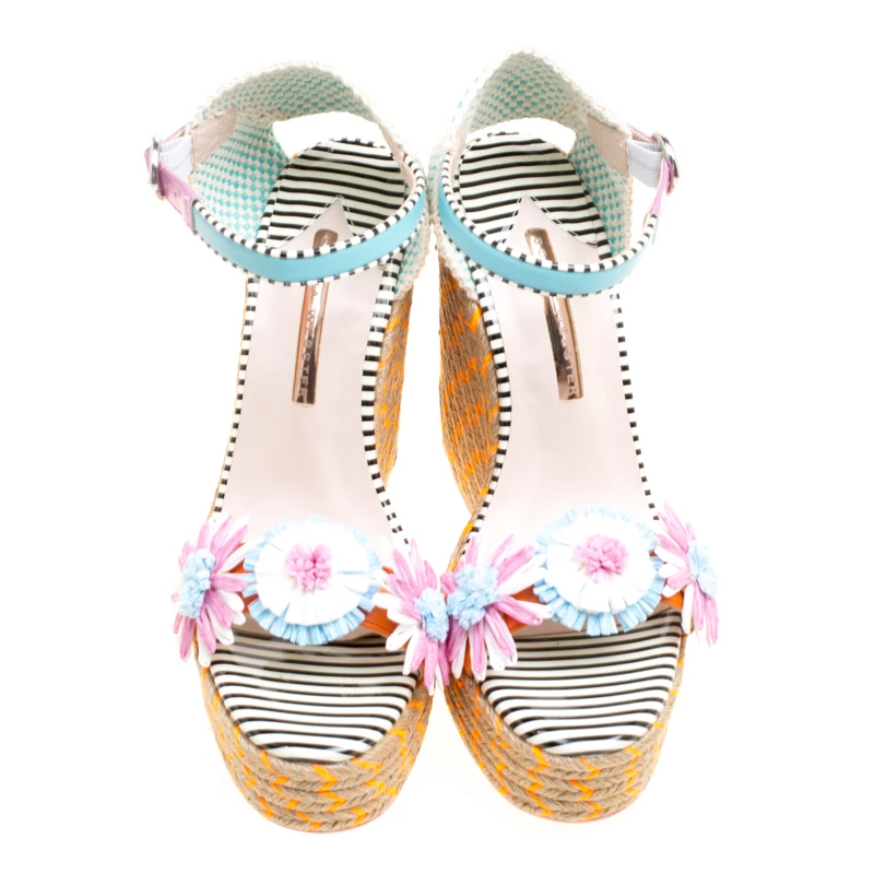 Sophia Webster Multicolor Leather Lucita Flower Embellished Espadrille Wedge Sandals Size 39 For Women - Image 3