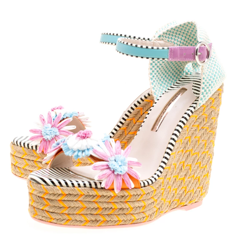 Sophia Webster Multicolor Leather Lucita Flower Embellished Espadrille Wedge Sandals Size 39 For Women - Image 4