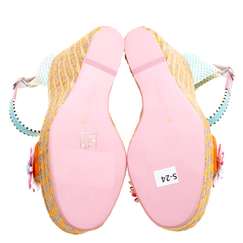 Sophia Webster Multicolor Leather Lucita Flower Embellished Espadrille Wedge Sandals Size 39 For Women - Image 6