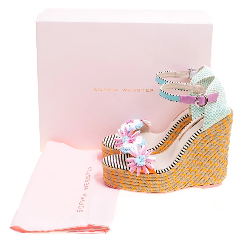 Sophia Webster Multicolor Leather Lucita Flower Embellished Espadrille Wedge Sandals Size 39 For Women - Image 8