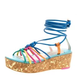 Sophia Webster Multicolor Leather Cord Copacabana Cork Platform Ankle Wrap Sandals Size 36.5 For Women
