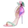 Sophia Webster Metallic Iridescent Pink Leather Maya Crystal Embellished Bow Ankle Strap Sandals Size 39.5 For Women