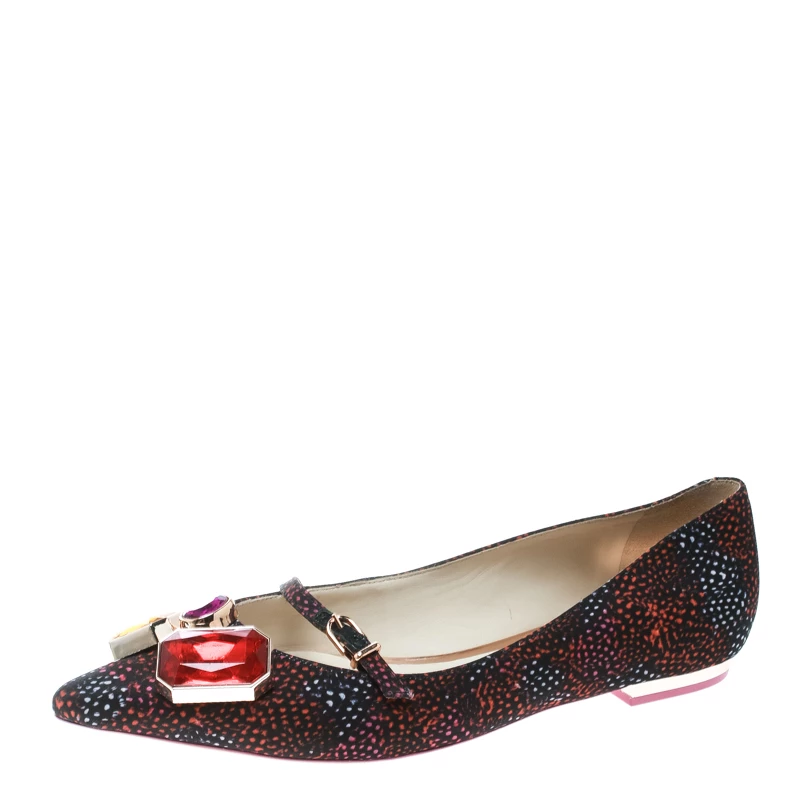 Sophia Webster Multicolor Satin Jewel Embellished Piper Gem Pointed Toe Flats Size 38 For Women