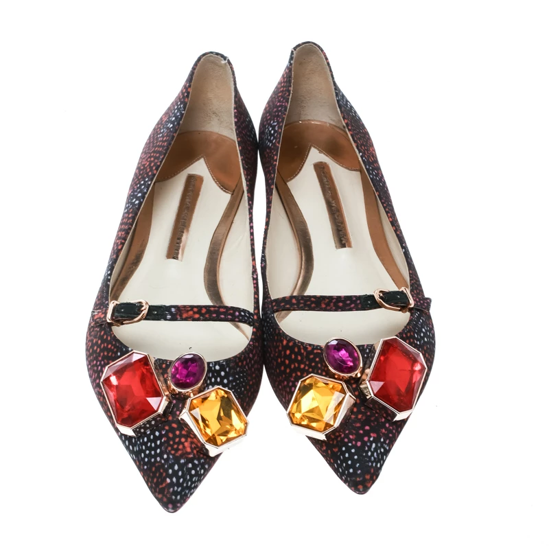 Sophia Webster Multicolor Satin Jewel Embellished Piper Gem Pointed Toe Flats Size 38 For Women - Image 3