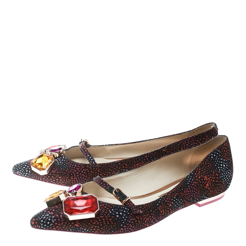 Sophia Webster Multicolor Satin Jewel Embellished Piper Gem Pointed Toe Flats Size 38 For Women - Image 4