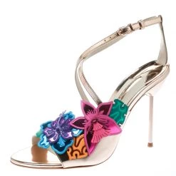 Sophia Webster Rose Gold Leather Hula Floral Embellished Crisscross Sandals Size 40.5 For Women