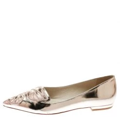 Sophia Webster Metallic Rose Gold Leather Bibi Butterfly Pointed Toe Ballet Flats Size 40.5 For Women